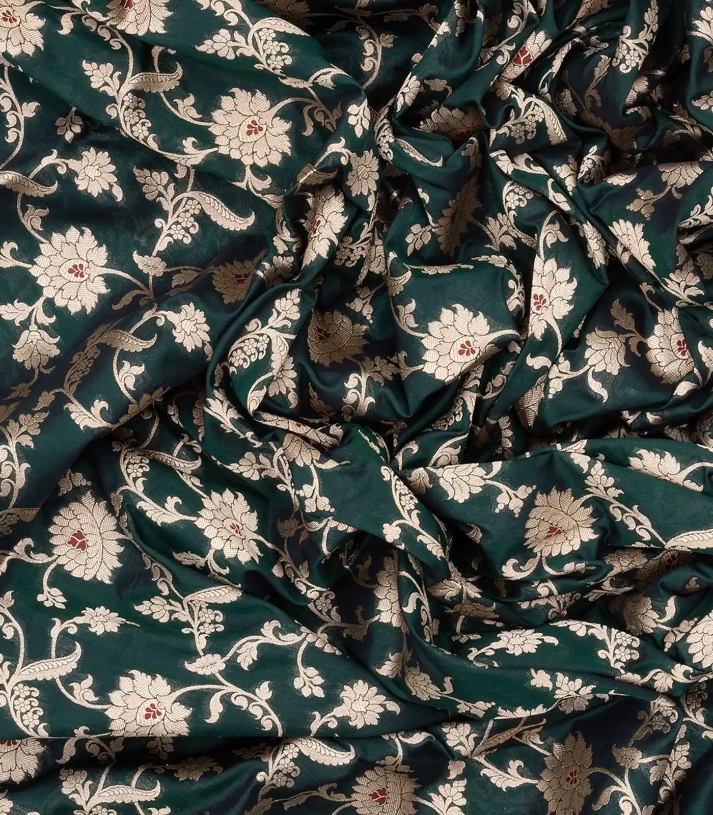 RmKV Bottle Green Handloom Banarasi Silk Saree With Floral Motifs-Bottle Green - view 3