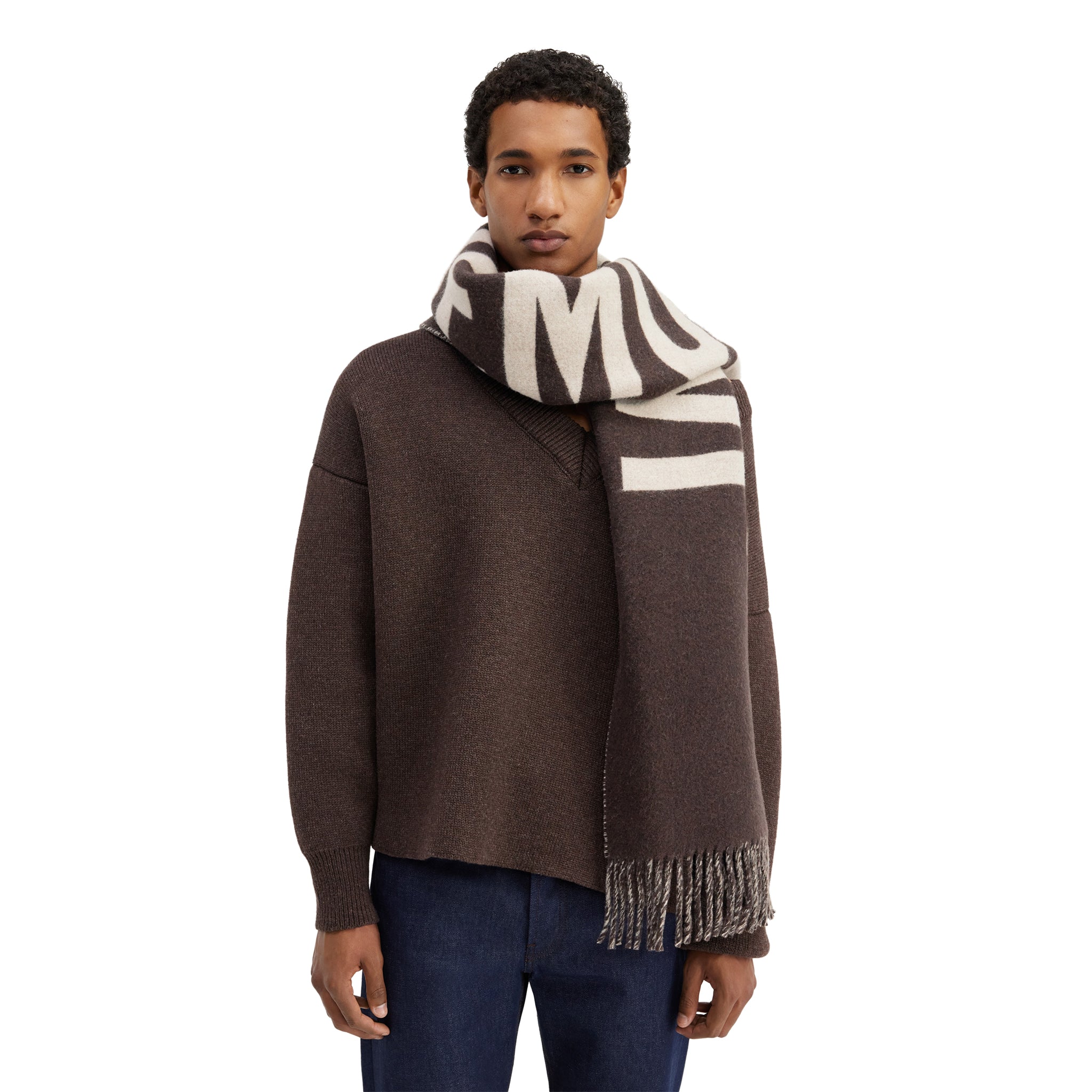 Jacquemus L'echarpe Fringe Logo Multi-Brown Scarf - view 3