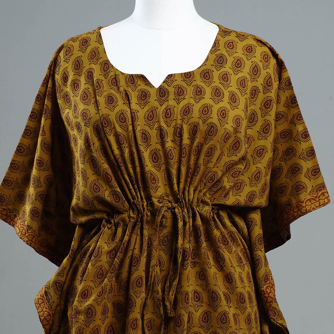 ITOKRI CASUALS Brown - Bagh Block Printed Cotton Kaftan with Tie-Up Waist (Short) - view 3