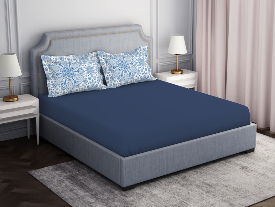 Spaces India Ornamenta Ornate Mineral Blue 100% Cotton King Size Bedsheet - Essentials by Spaces - view 2
