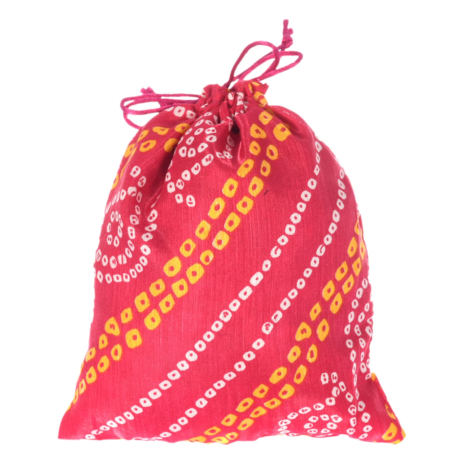 Kuber Industries Bandhej Print Potli Bag for Small Accessories, Money, Bindi With Drawstring Set of 6 (Pink) - view 2