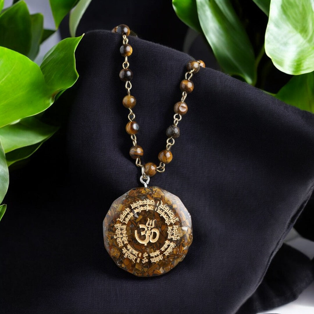 Soultheory Shiva Mantra Carved Tiger's Eye Om Necklace Mala