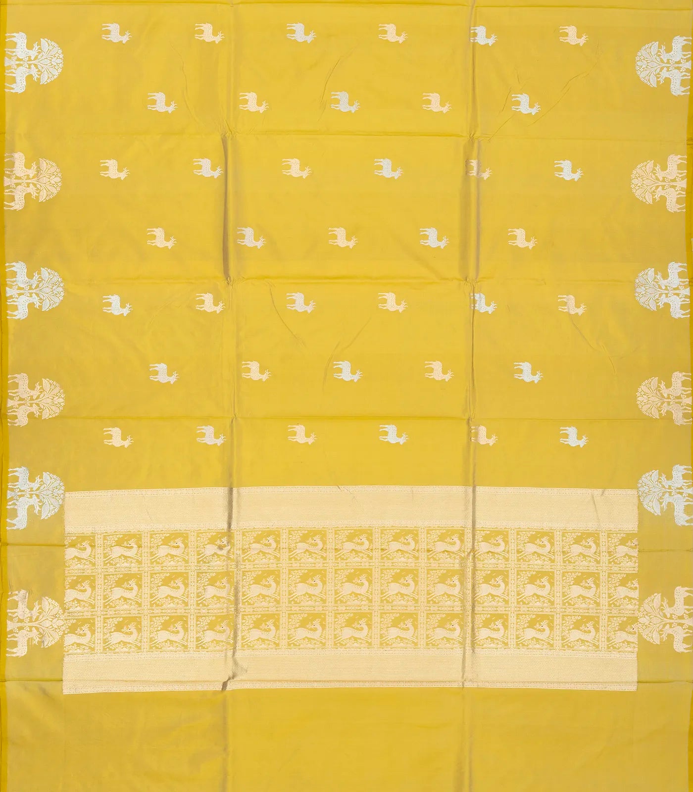 RmKV Gold Handloom Banarasi Silk Saree With Deer Buttas - view 6