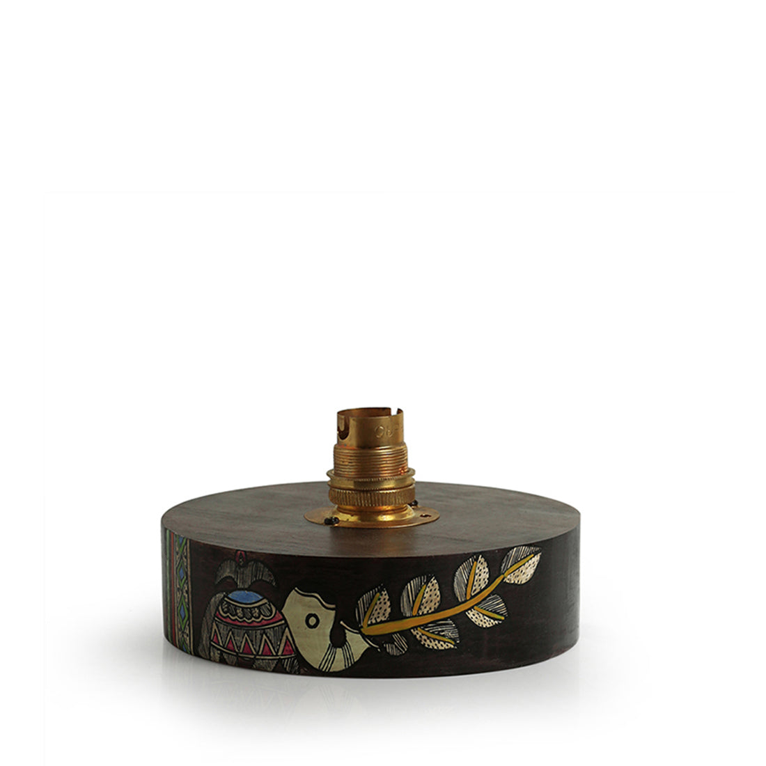 EXCLUSIVELANE 'The Brownie Elephant' Madhubani Handpainted Round Table Lamp In Mango Wood - view 4