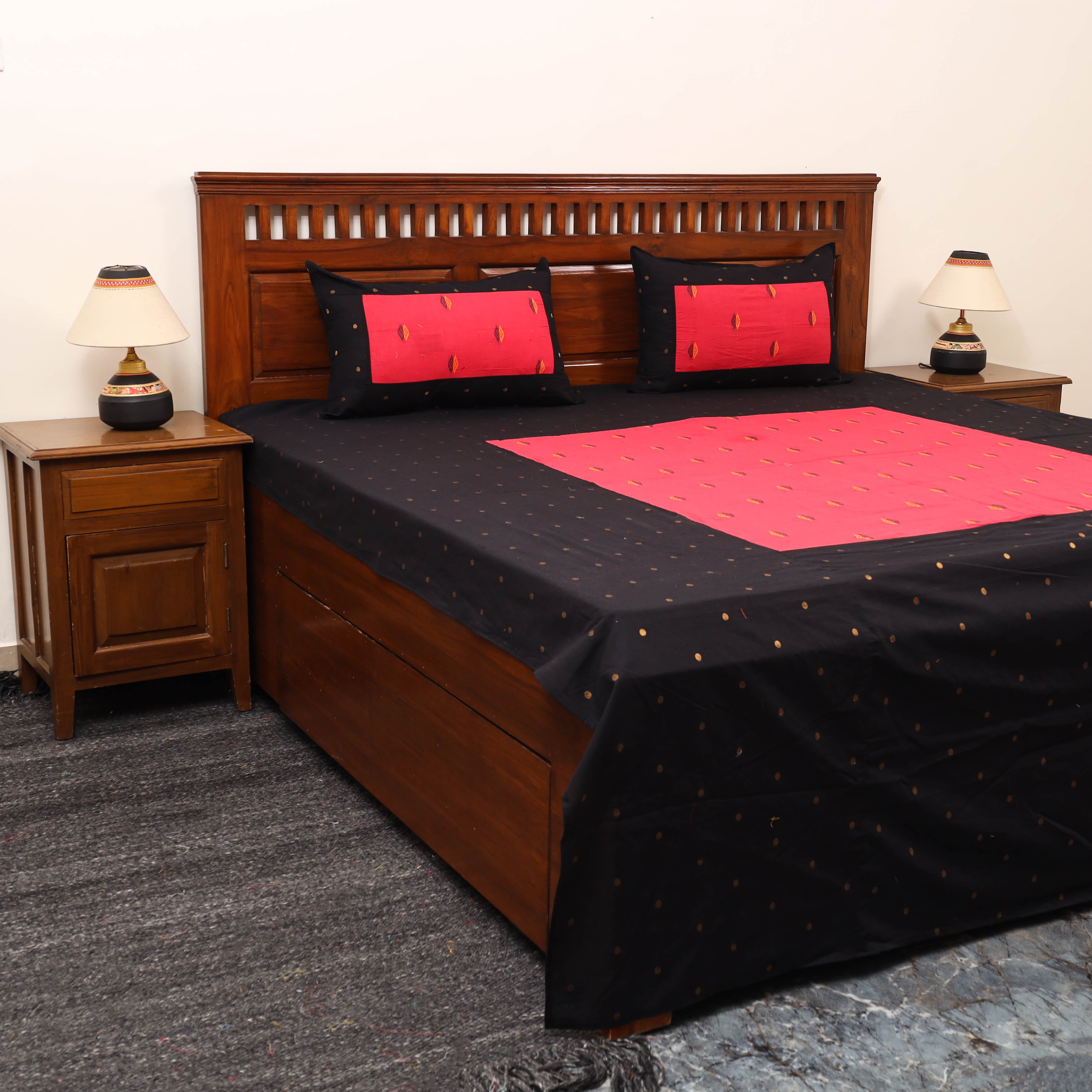 SOUTH KARGHA Black - Patchwork Cotton Double Jacquard Bedsheet Set 25