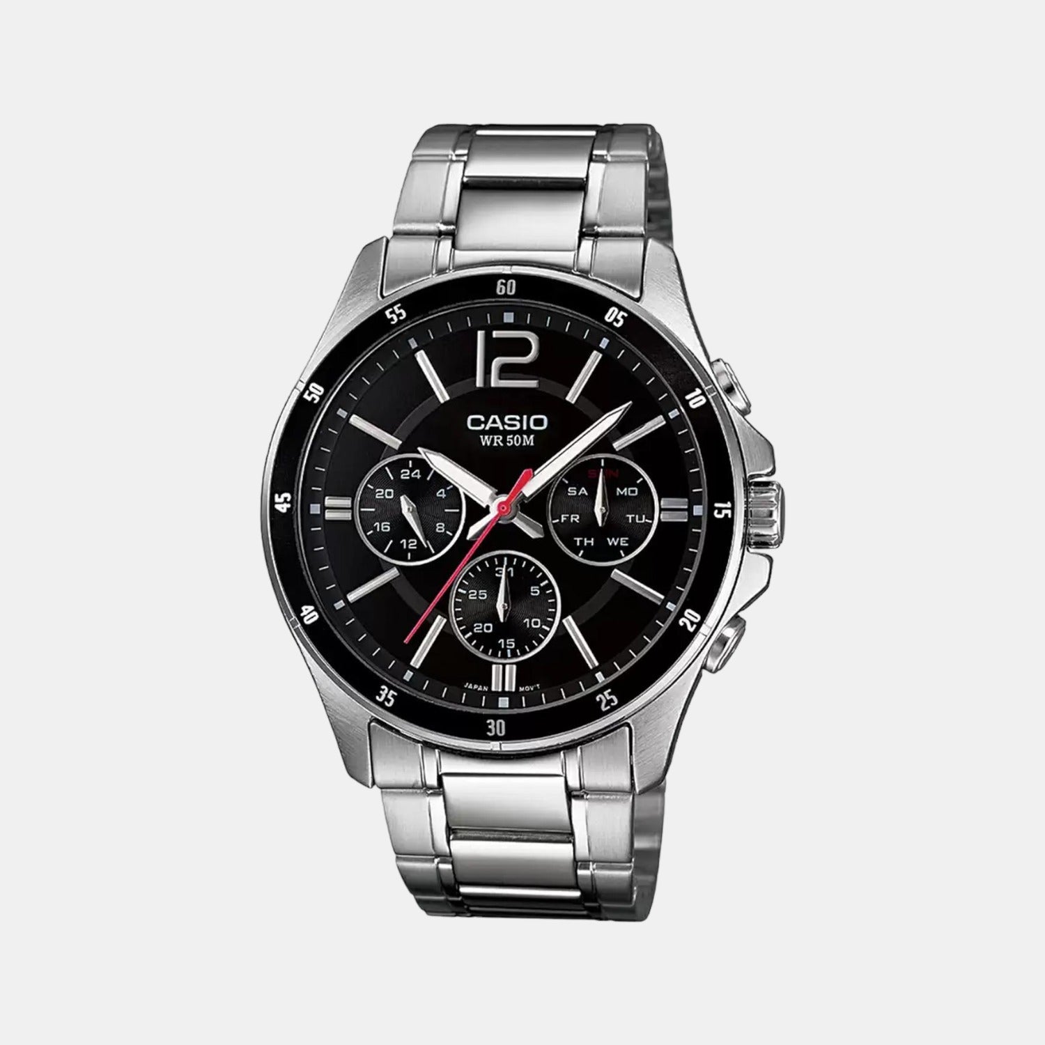 Casio Enticer Men Quartz Black Dial Chronograph Stainless Steel Watch A832