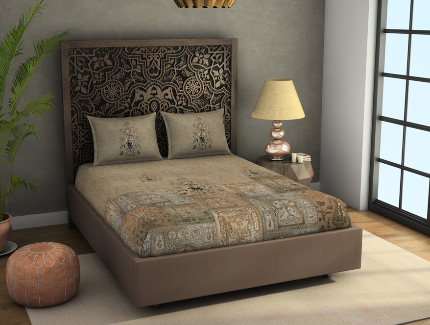 Spaces India Floral Moonlight - Light Brown 100% Cotton King Size Bedsheet - Marble Inlay - Rangana By Spaces - view 2