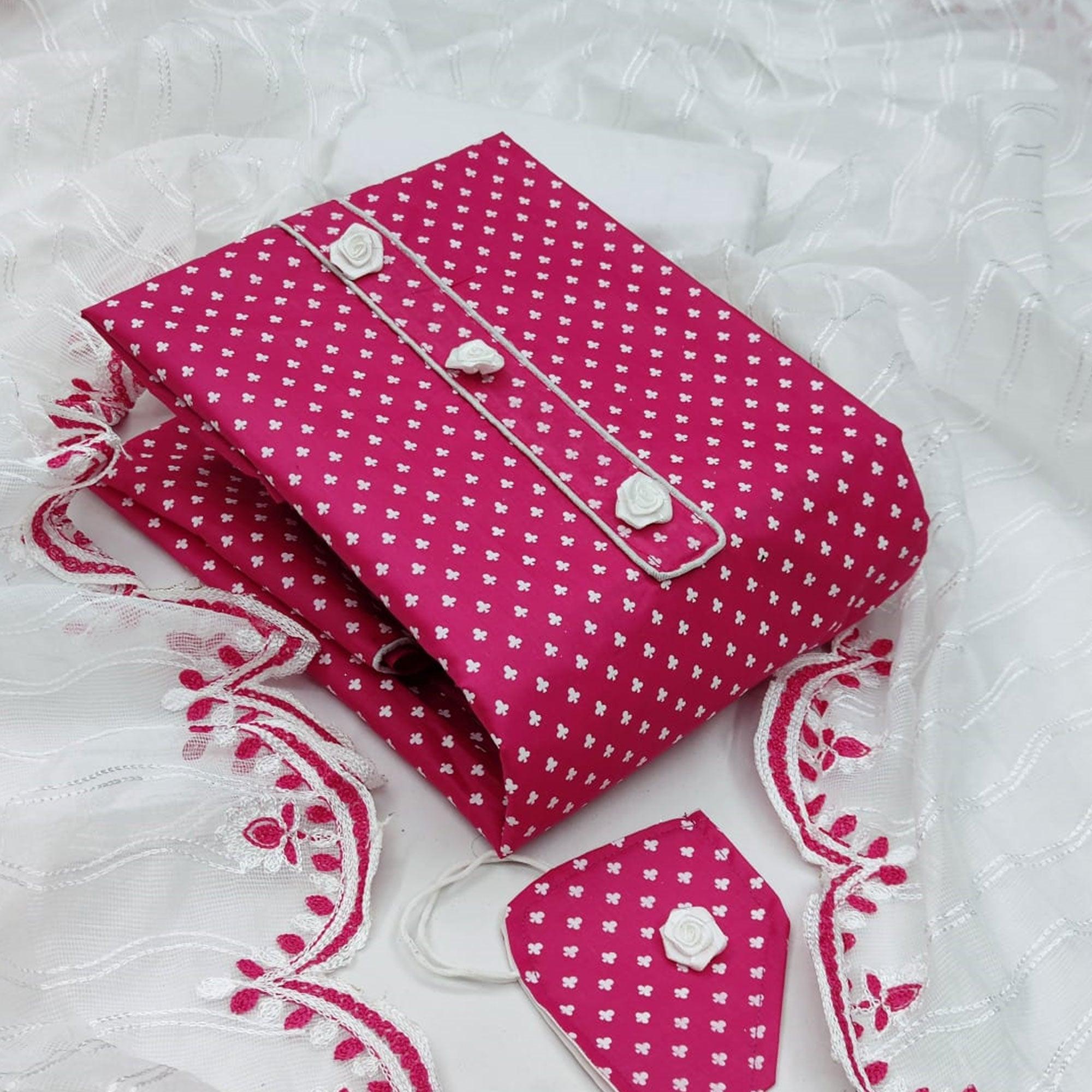 Peachmode Engrossing Pink Colored Casual Wear Printed Cotton Dress Material