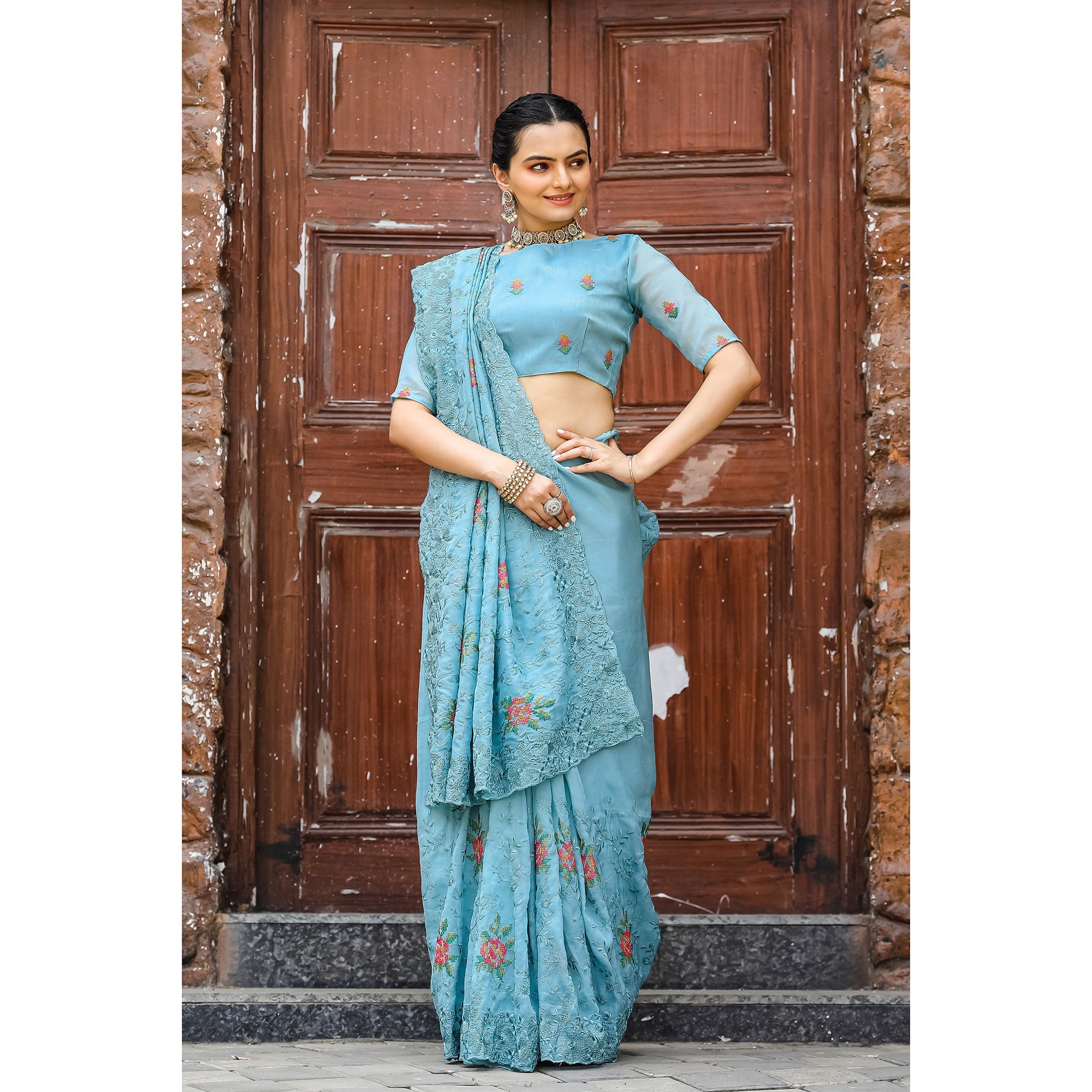 TASARIKA COUTURE Ankita Sky Chiffon Handwork Saree - view 2