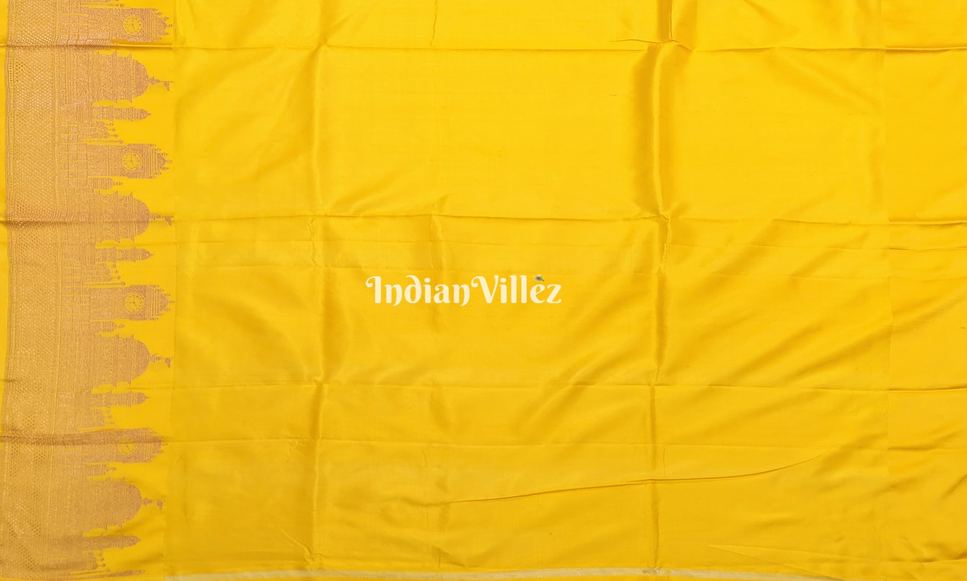IndianVillèz Green Banarasi Katan Silk Saree Inspired by Big Ben, London & United States Capitol, Washington DC - view 6