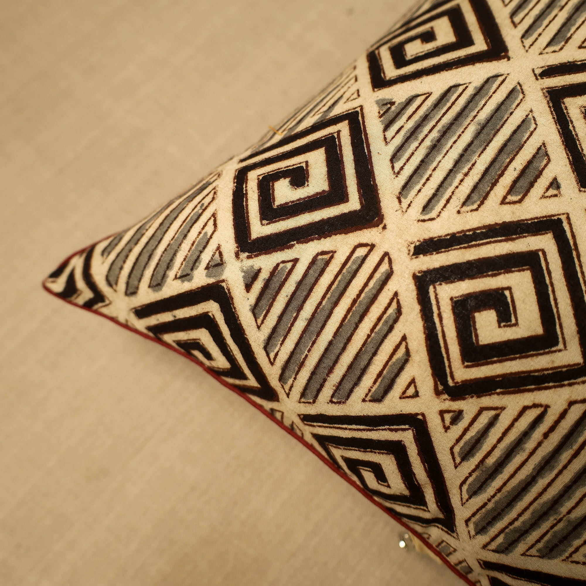 NOORI BAZAR Beige - Block Print Cotton Kalamkari Cushion Cover (16 x 16 in) 19 - view 2