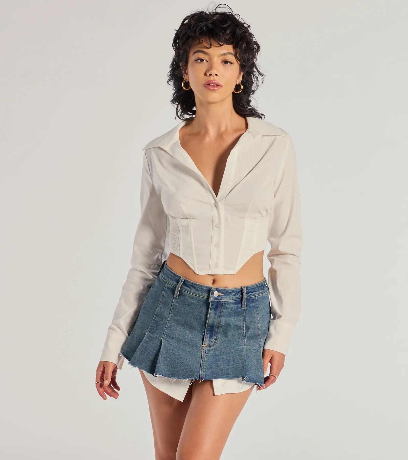 Windsor Chic Structure Long Sleeve Cropped Corset Top