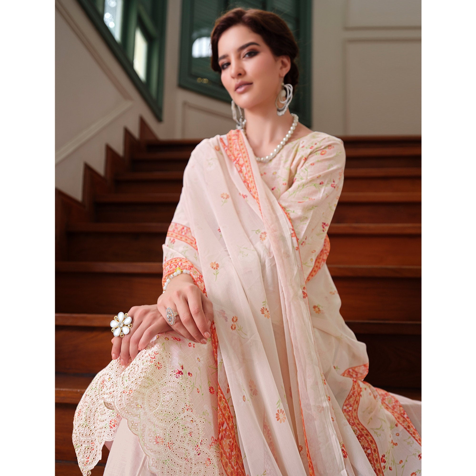 Peachmode Light Peach Floral Digital Printed Pure Cotton Salwar Suit - view 3
