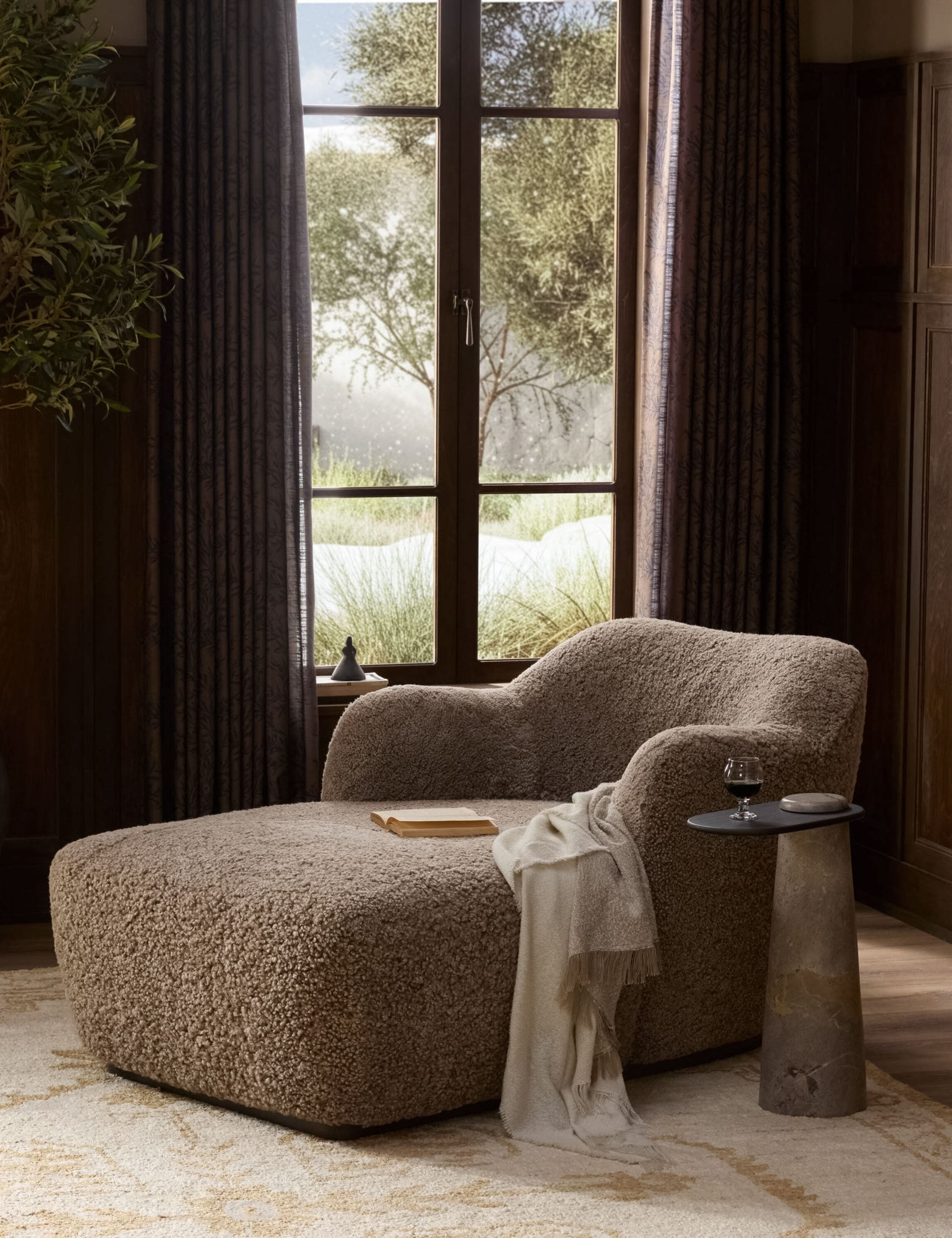 Lulu and Georgia Selkie Chaise – Taupe Shearling - view 2
