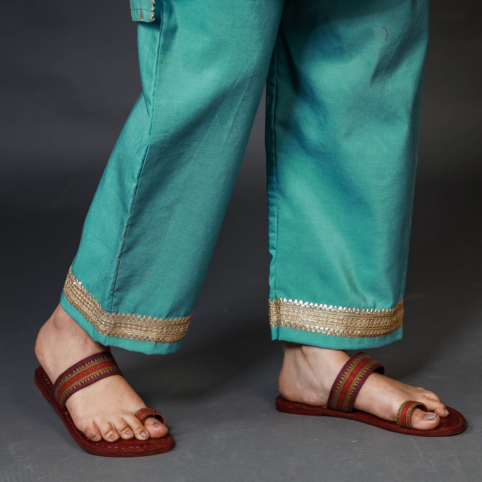 ITOKRI CASUALS Aqua Green Banarasi Silk Zari Work Kurta with Palazzo & Dupatta Set - view 6