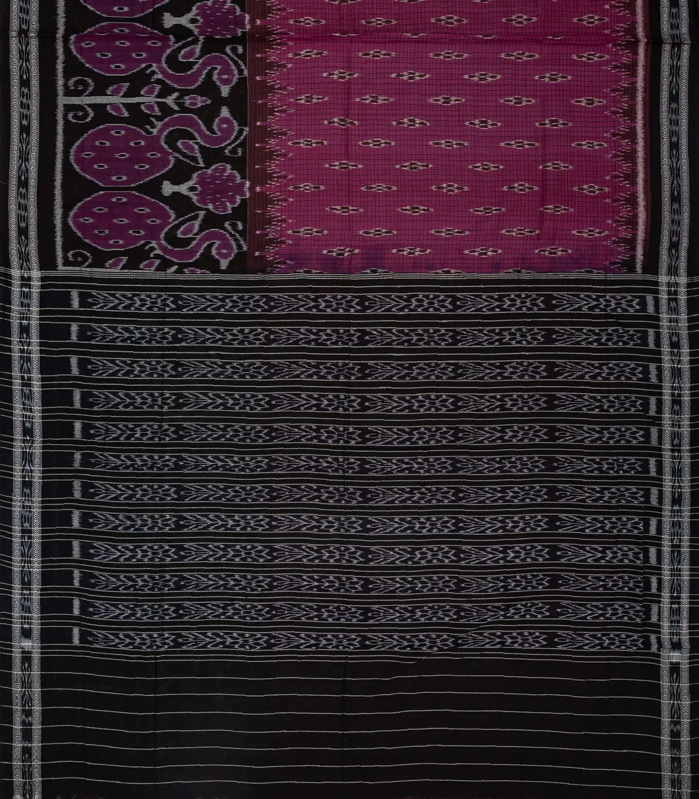 RmKV Magenta & Black Handwoven Orissa Cotton Saree With Tie & Dye Motifs - view 2