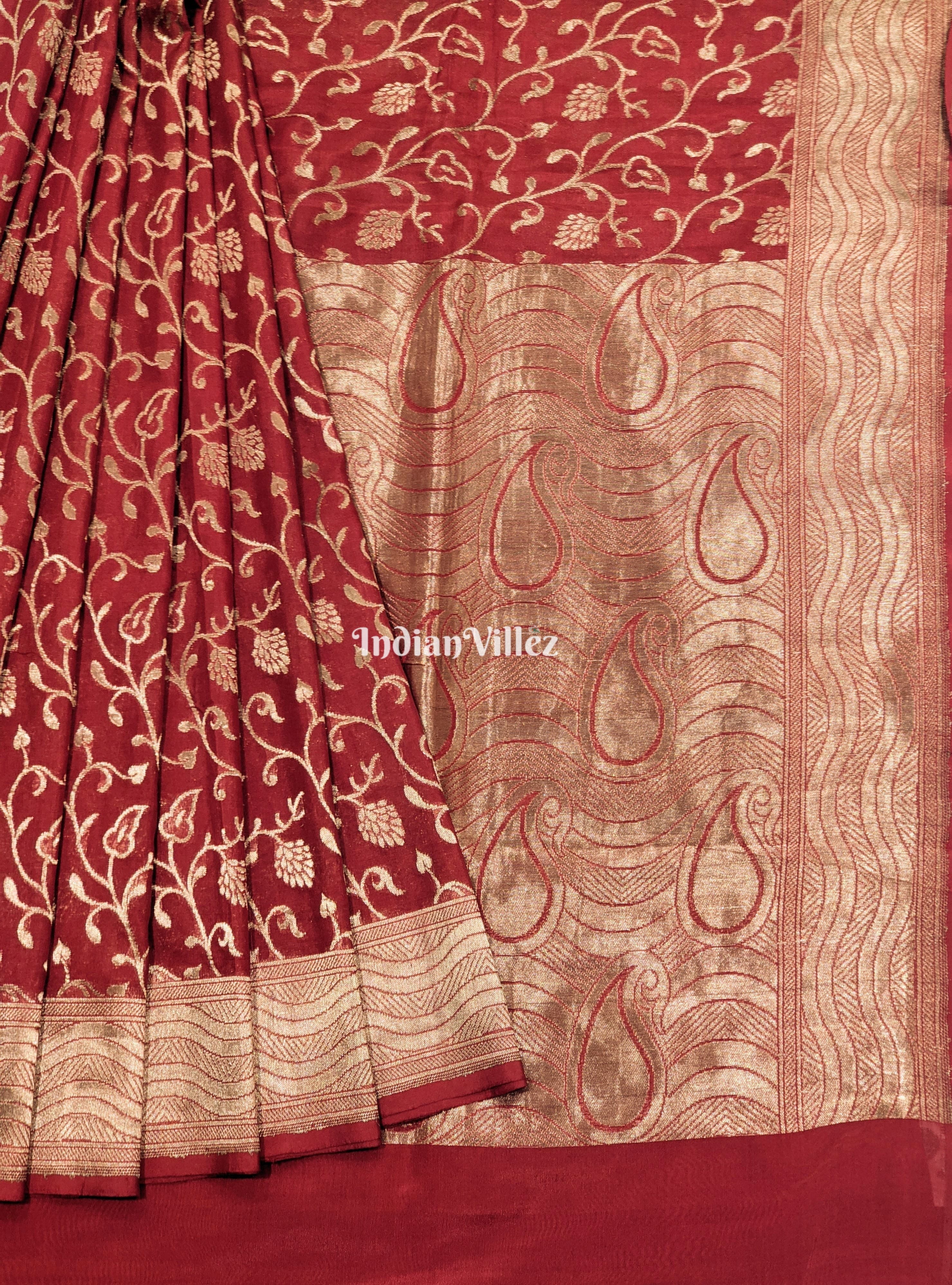 IndianVillèz Red-Copper Kadwa Jaal Handloom Banarasi Saree