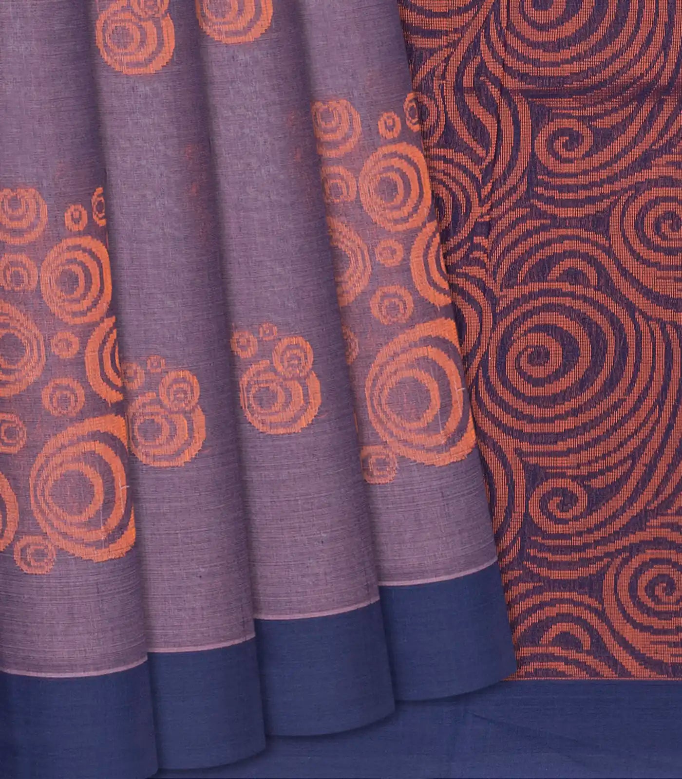 RmKV Lilac Handloom Village Cotton Saree With Floral Motifs-Lilac