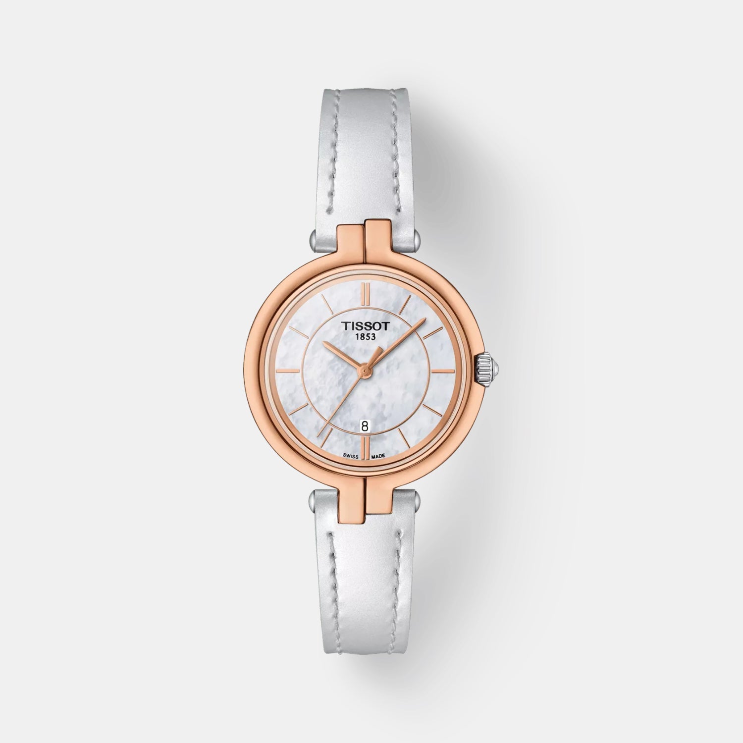 Tissot Flamingo T-Lady Women Quartz Analog White Mother Of Pearl Dial Leather Watch T0942102611101