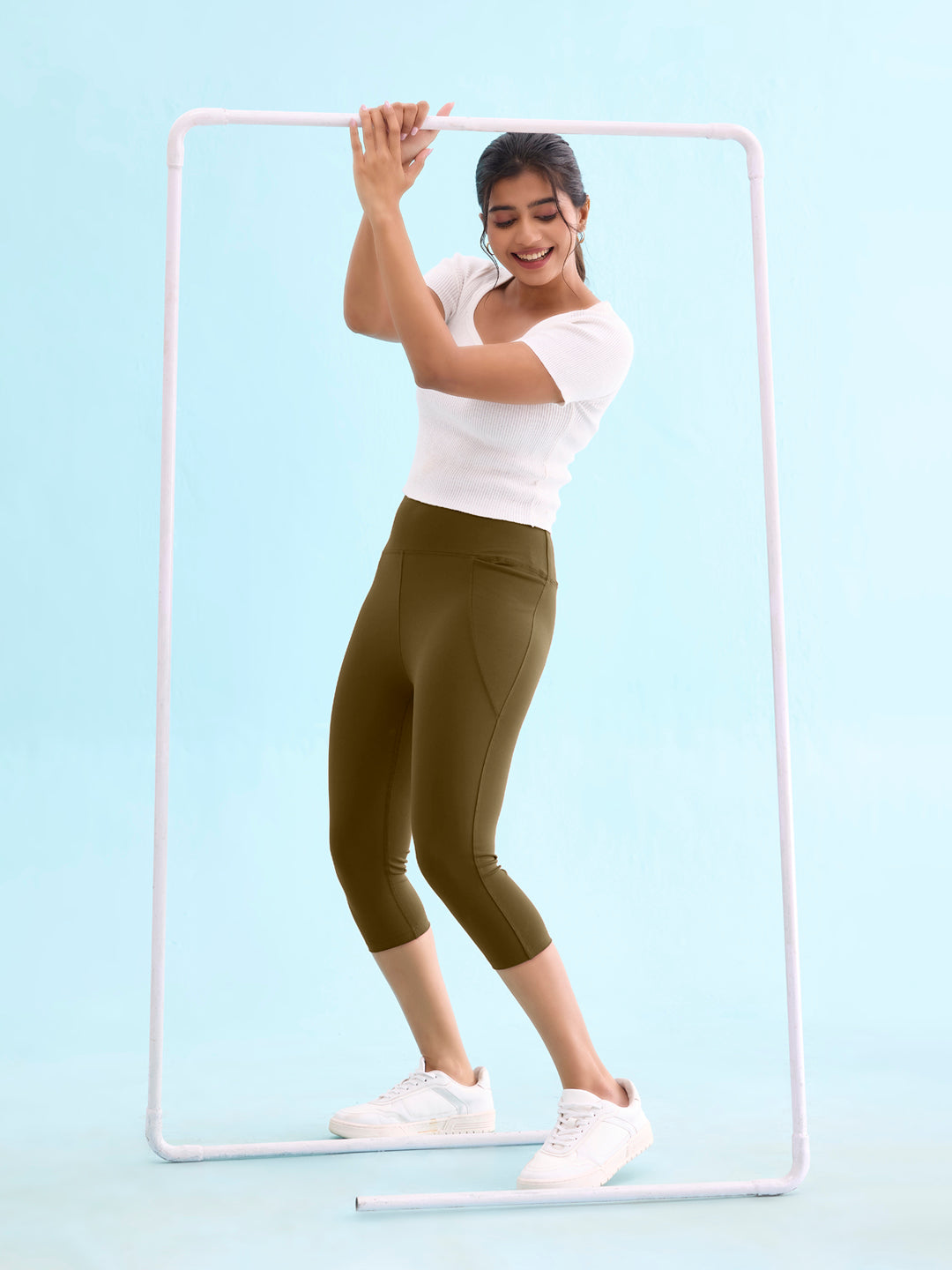 Go Colors Women Solid Olive Green High Rise Training Capri - view 5