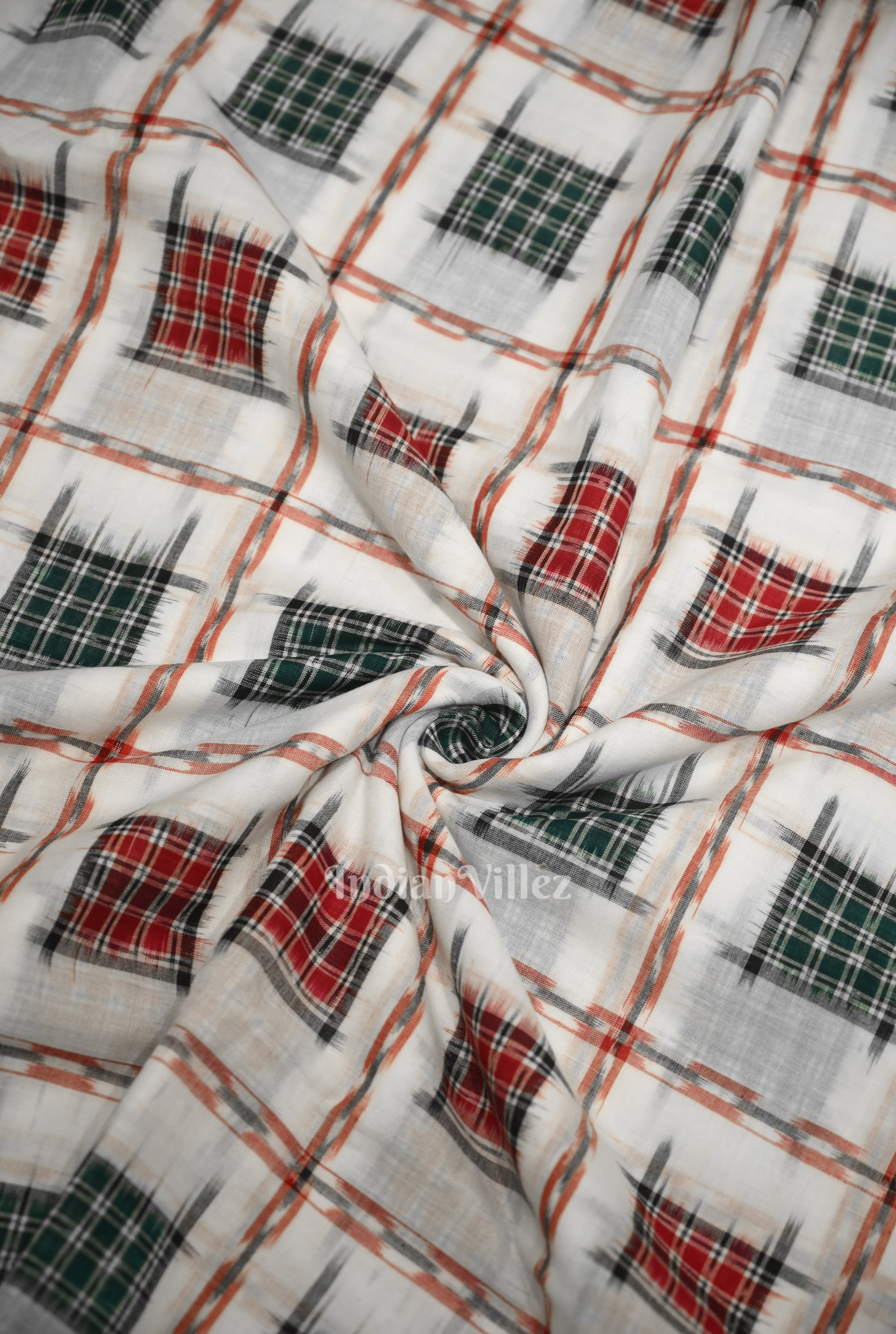 IndianVillèz White with Multi Color Ashwini Odisha Ikat Sambalpuri Cotton Fabric