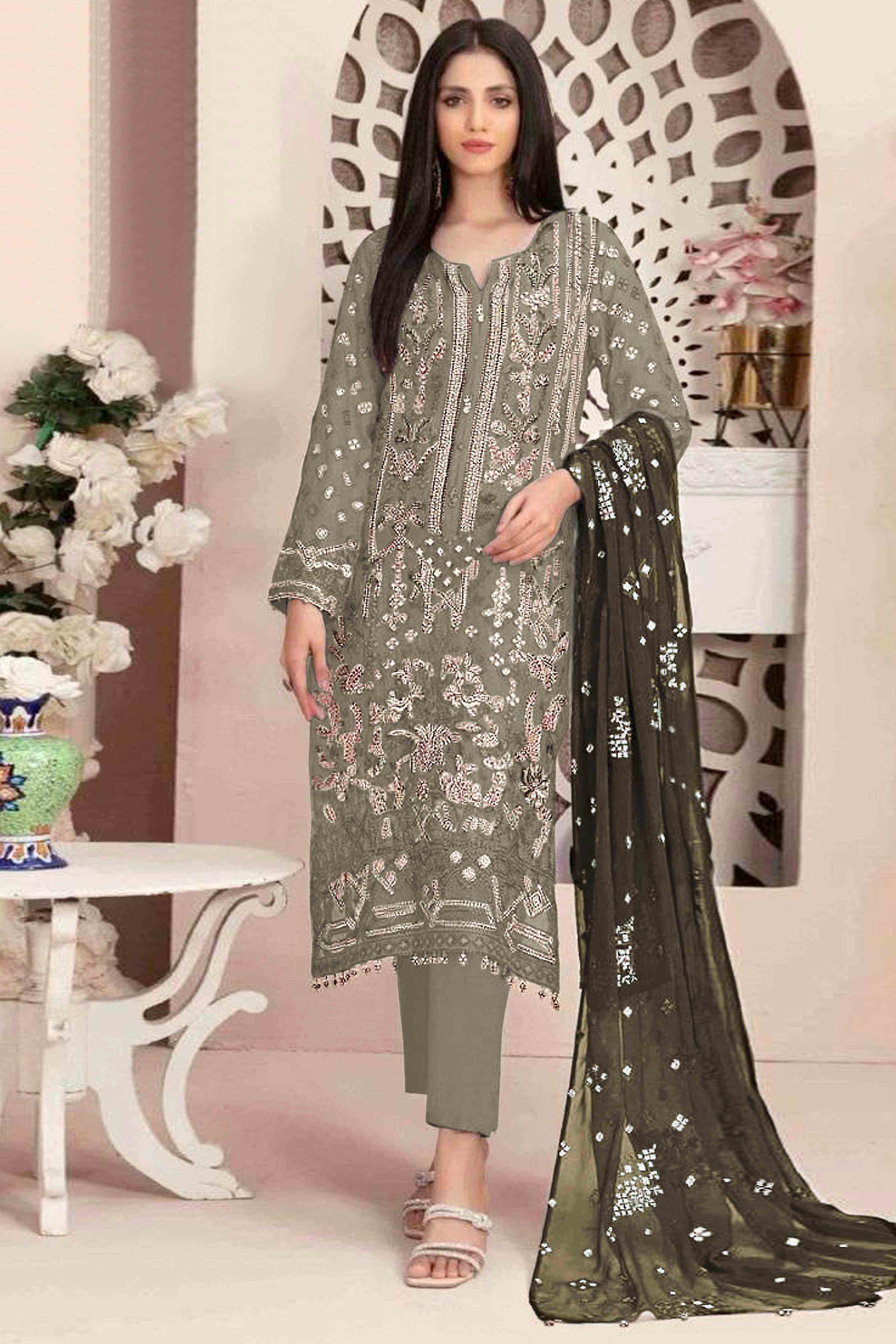Green suits – BlackTree green-floral-embroidered-with-handwork-georgette-semi-stitched-pakistani-suit