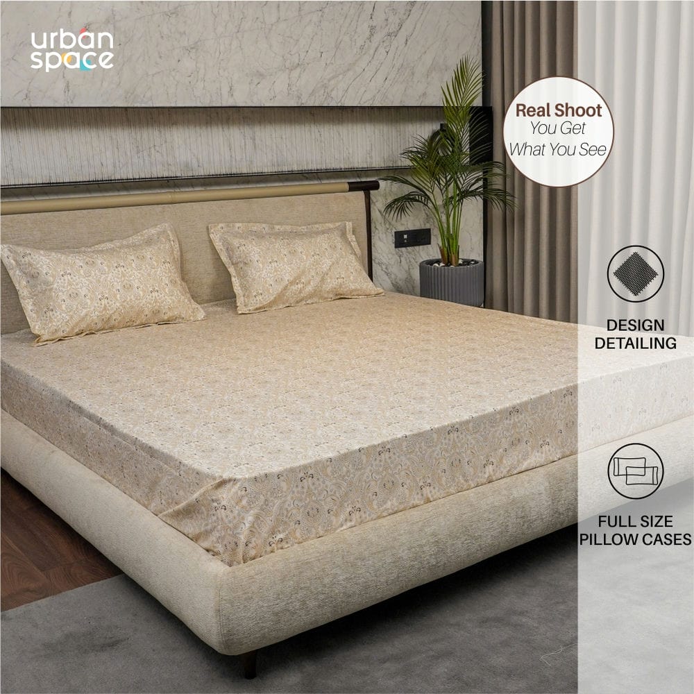 Urban Space -Home Furnishing Store Regal Collection - Breathable 200 TC 100% Pure Cotton Bedsheet with Pillow Cover, Paisley- Brown - view 4