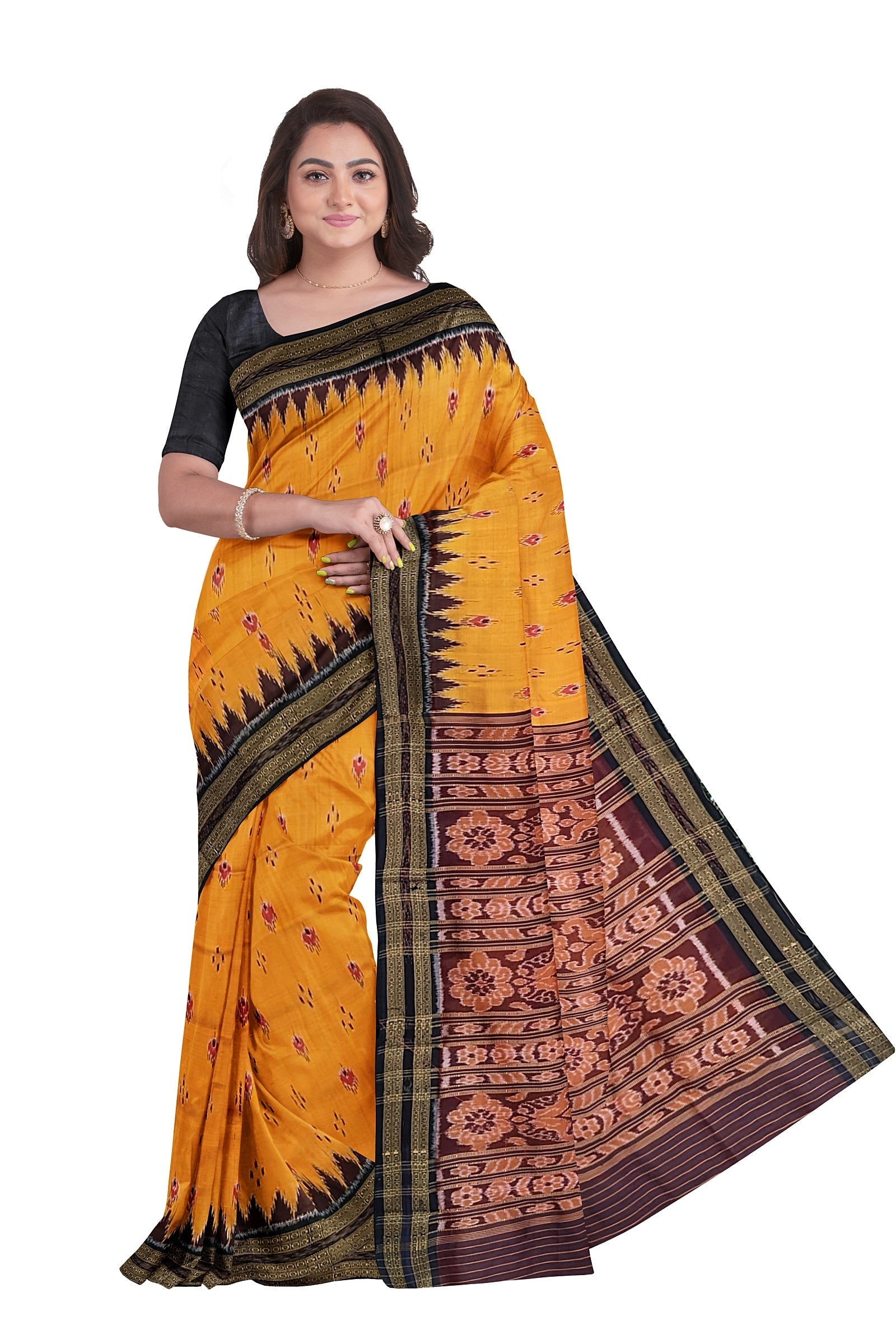 IndianVillèz Yellow Mayur Chandrika Khandua Silk Saree