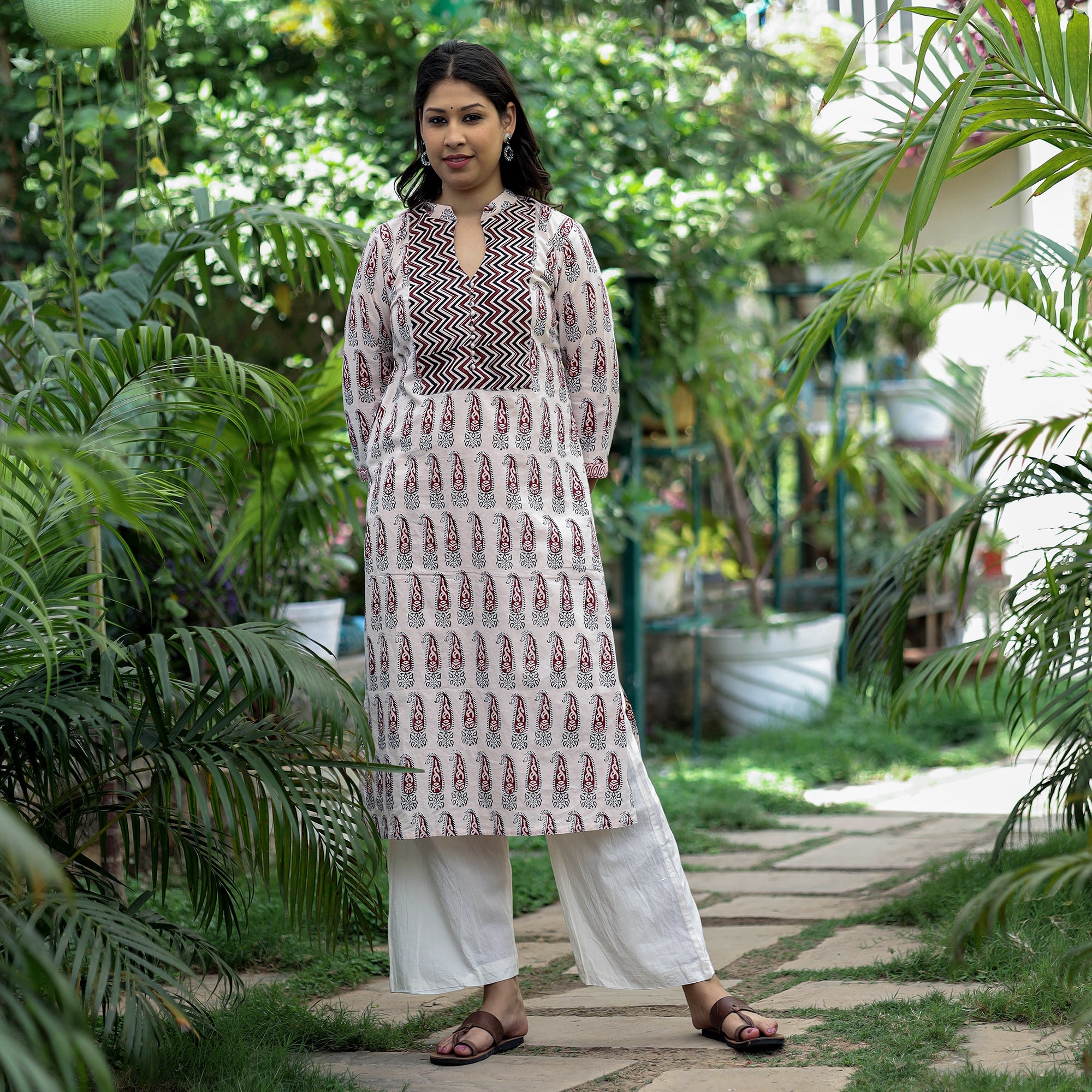 ITOKRI CASUALS Beige - Block Print Cotton Straight Bagh Kurta - view 7