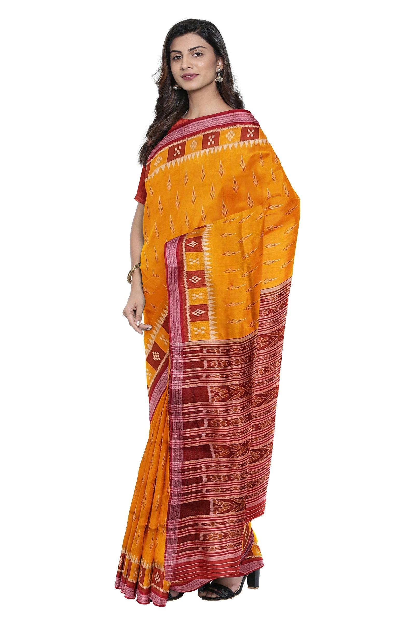 IndianVillèz Yellow Mayura Chandrika Odisha Handloom Khandua Silk Saree