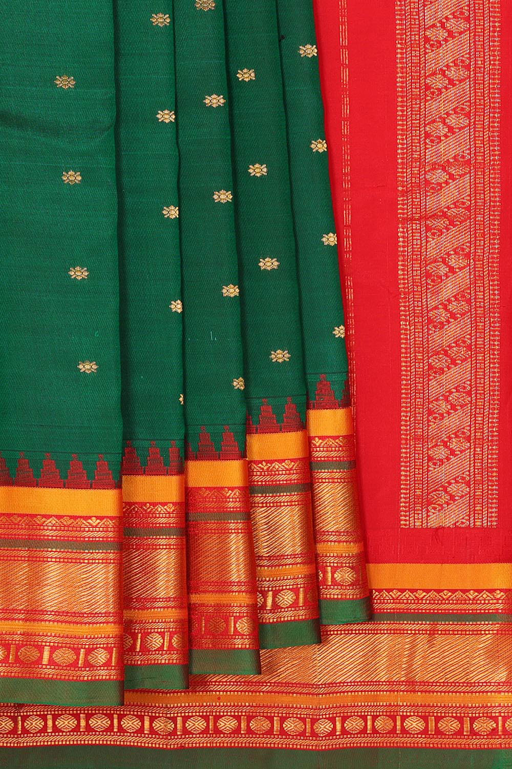 Kalanjali Gadwal Silk Bottle Green Saree – Women's