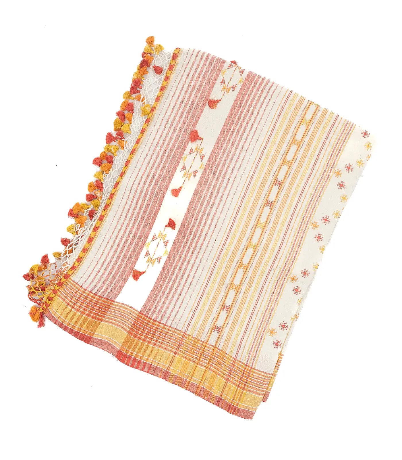 RmKV Off White Handloom Bhujodi Cotton Saree With Red Stripes