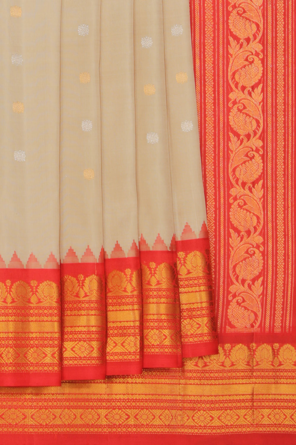 Kalanjali Gadwal Silk Beige Saree – Women's