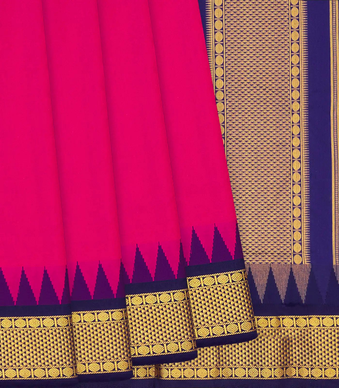 RmKV Hot Pink Kanchipuram Silk Saree With Contrast Navy Border-Hot Pink