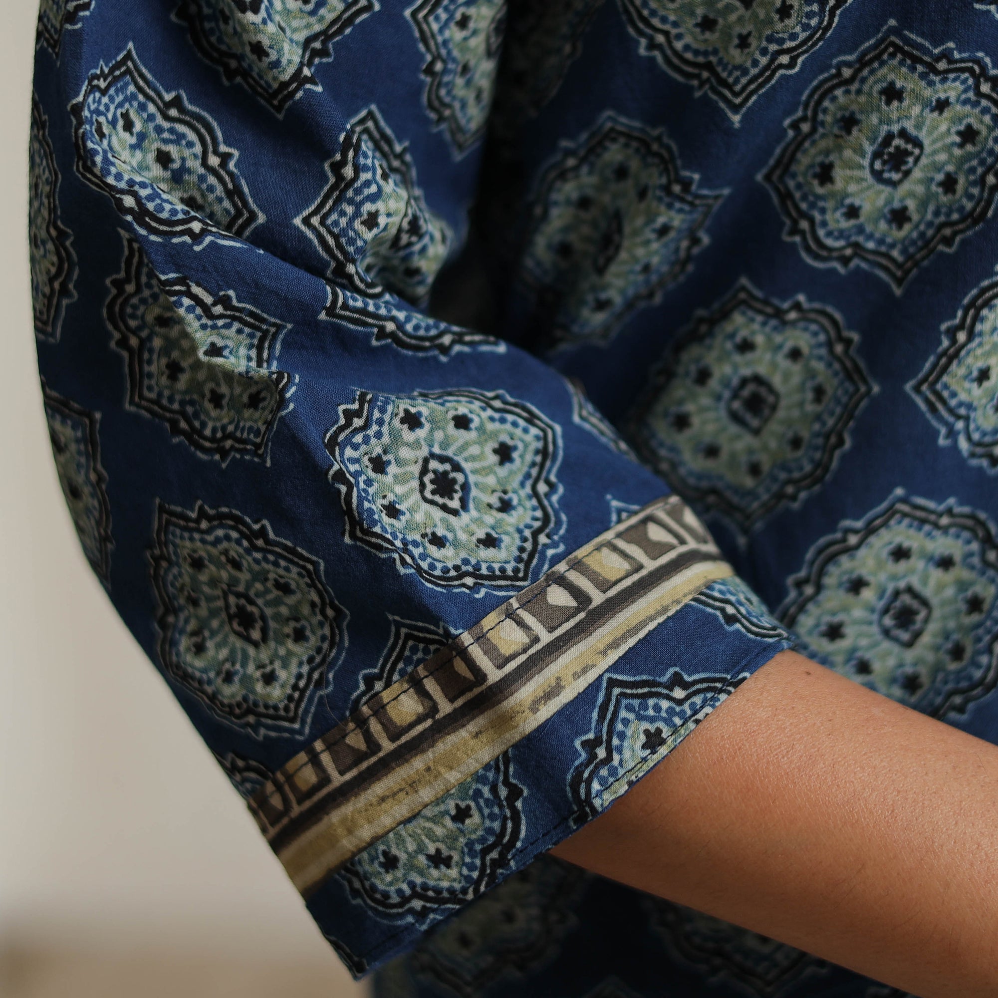 ITOKRI CASUALS Blue - Ajrakh Block Printed Cotton Straight Kurta with Patch 46 - view 6