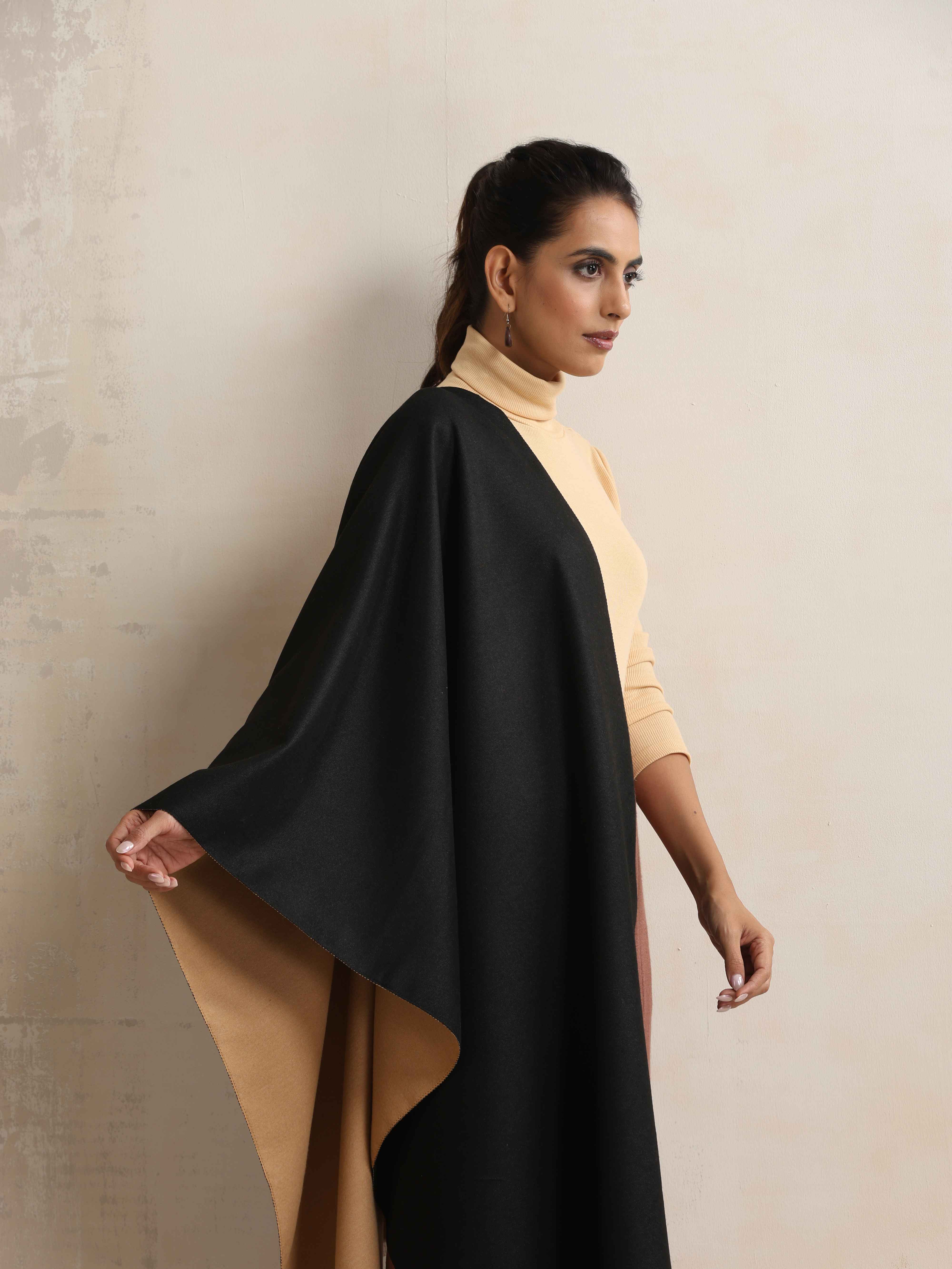 trueBrowns Black Reversible Woollen Stole - view 2