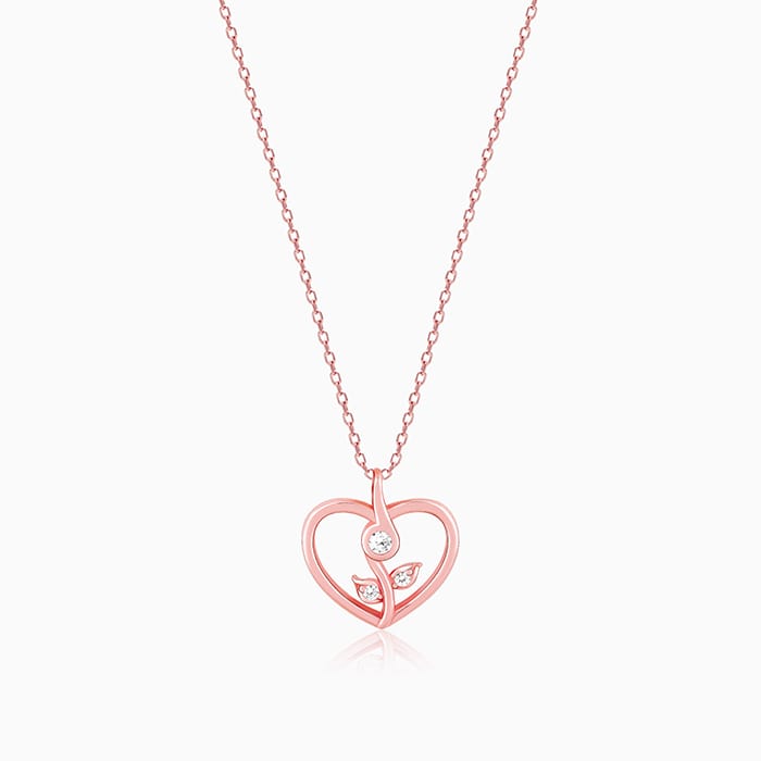 GIVA Jewellery Rose Gold Leaf Me More Heart Pendant with Link Chain