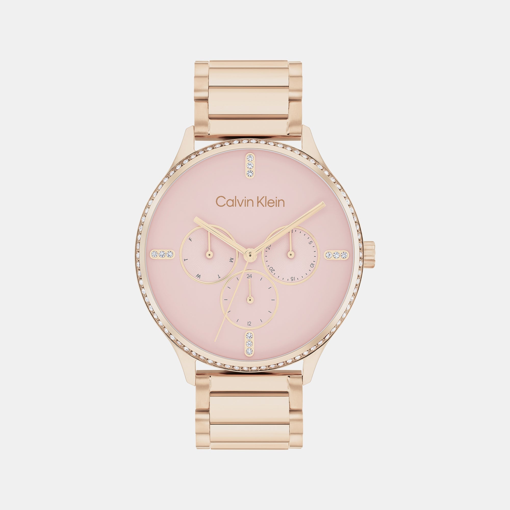 Calvin Klein Ck Dress Women Quartz Pink Dial Multi-Function Stainless Steel Watch 25200370