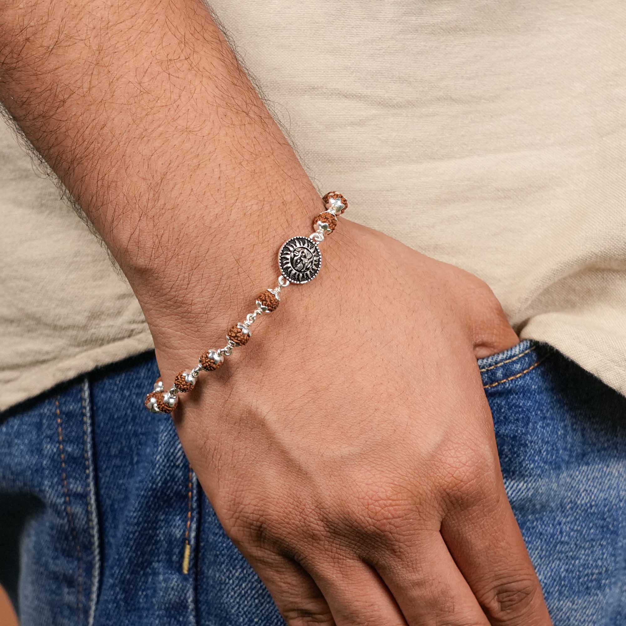 Prinjal Jewellers Rudraksha Silver Suryadev Bracelet - view 3