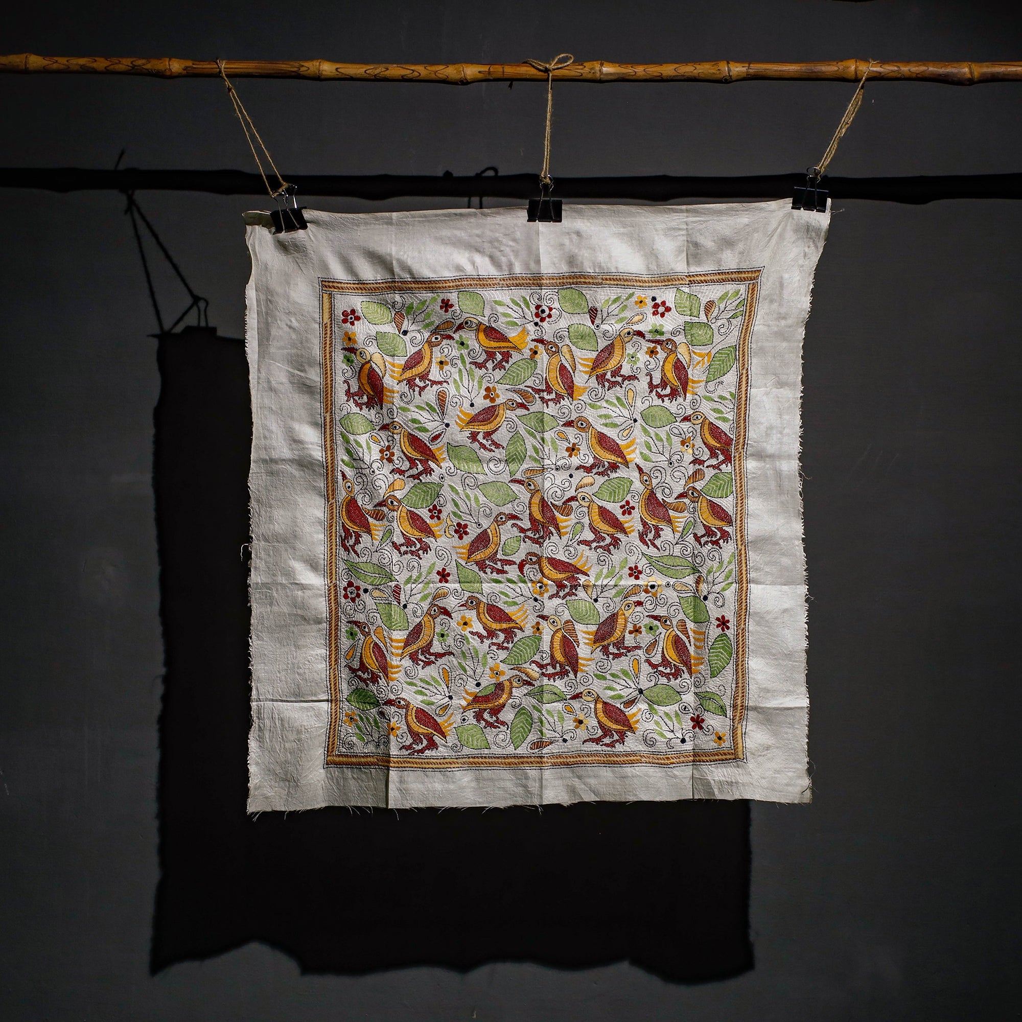 KHUSHBASH - HAPPY LOOM OF EAST Bengal Kantha Hand Embroidery Tussar Silk Wall Hanging (18 x 43 in) 26