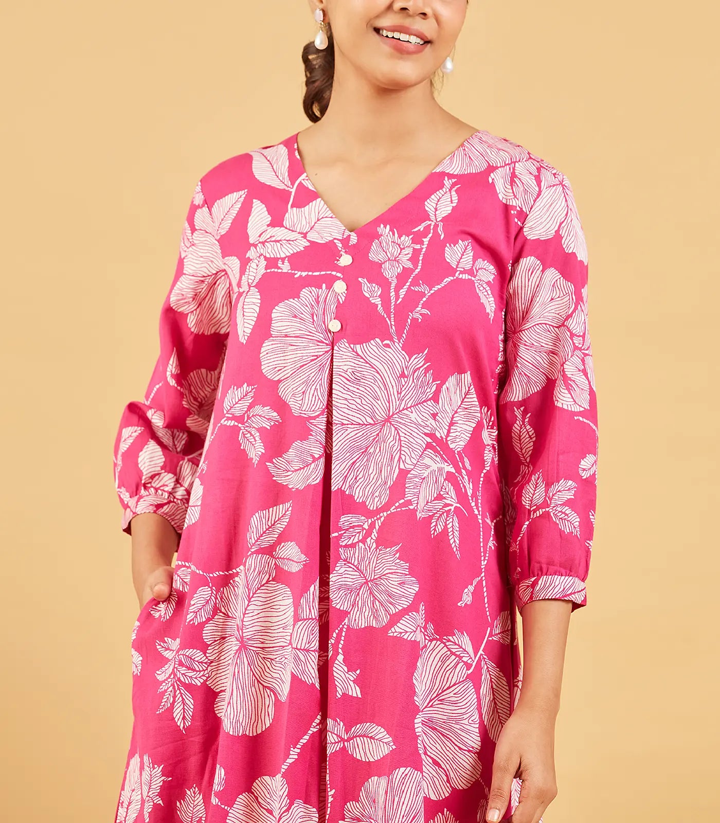 RmKV Bright Pink Floral Printed Cotton Kurta Set - view 2