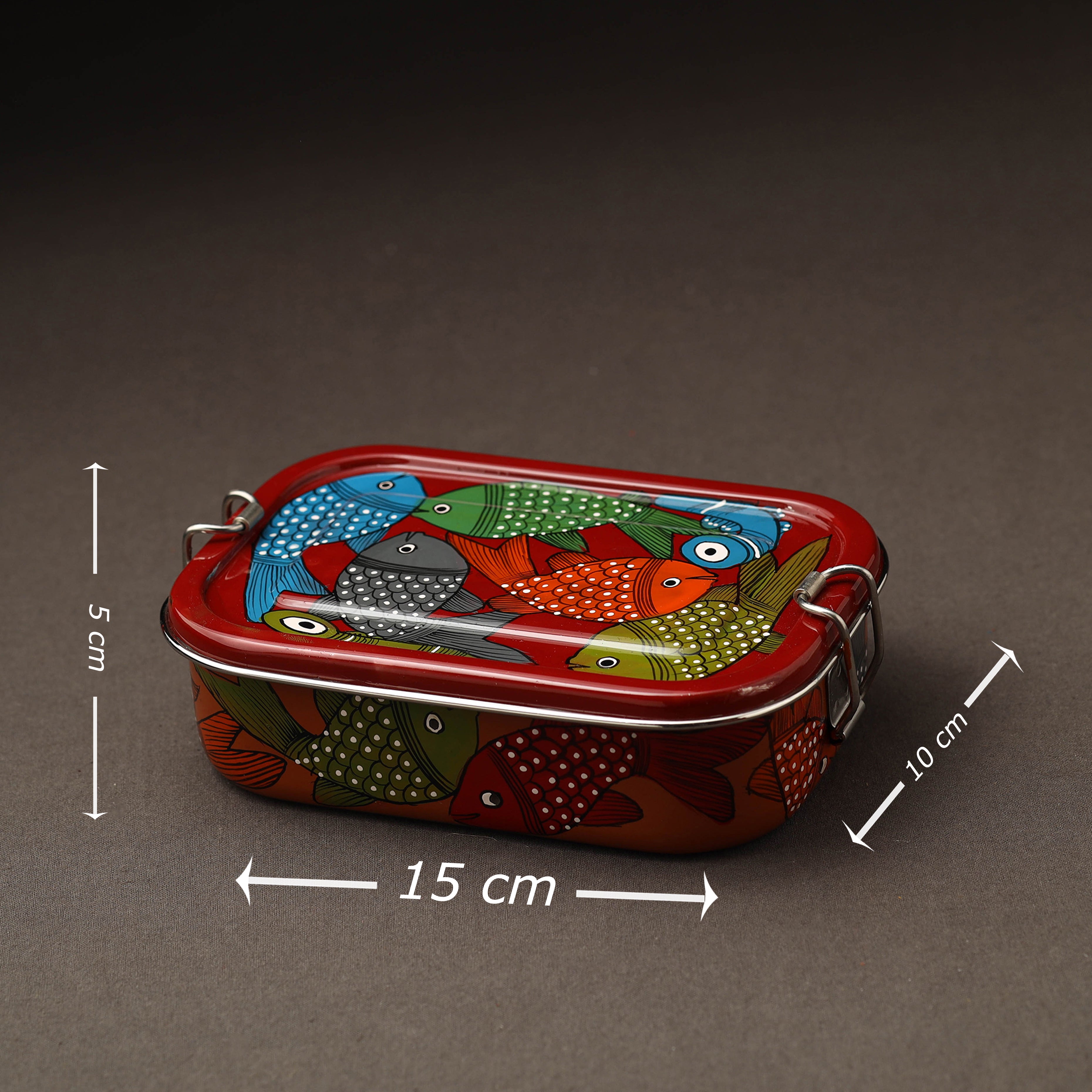AAYAAS Bengal Patua Handpainted Stainless Steel Rectangle Lunch Box (6 x 4 in) - view 3