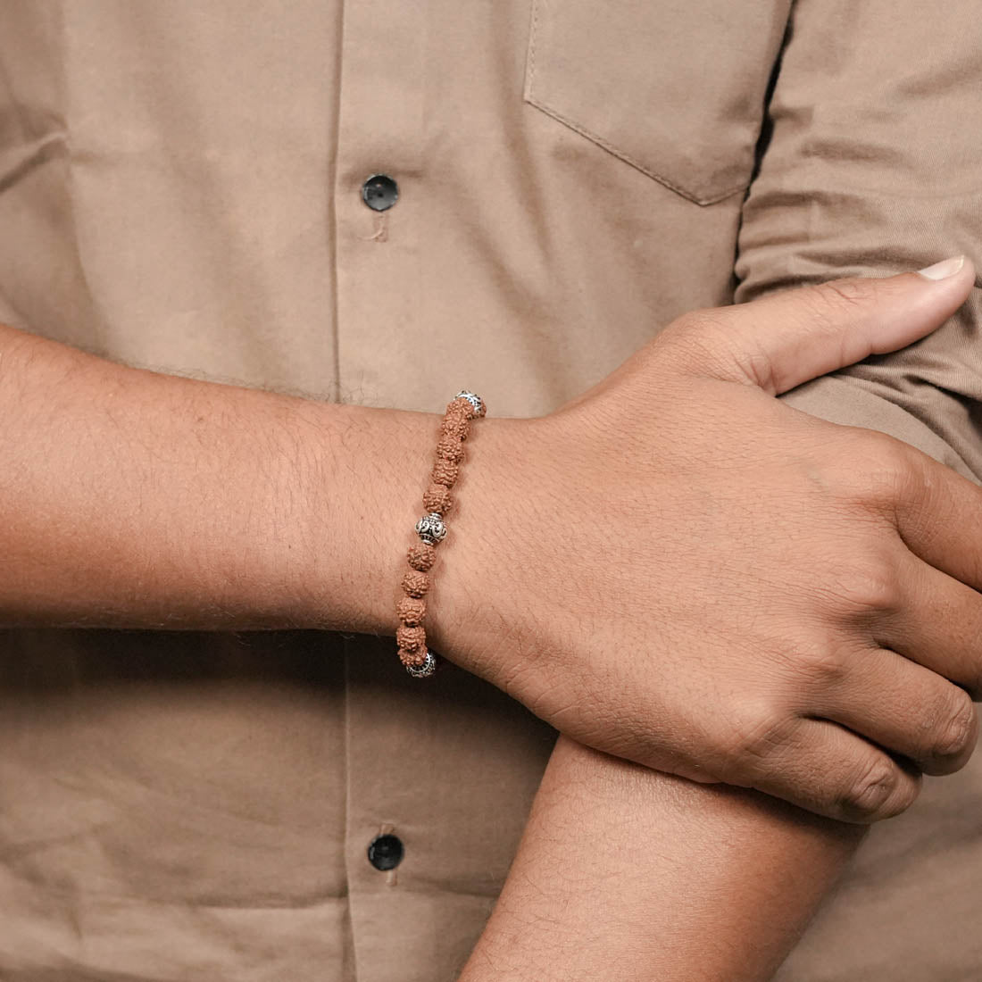 Prinjal Jewellers Rudraksha with Om Silver Beads Bracelet - view 3