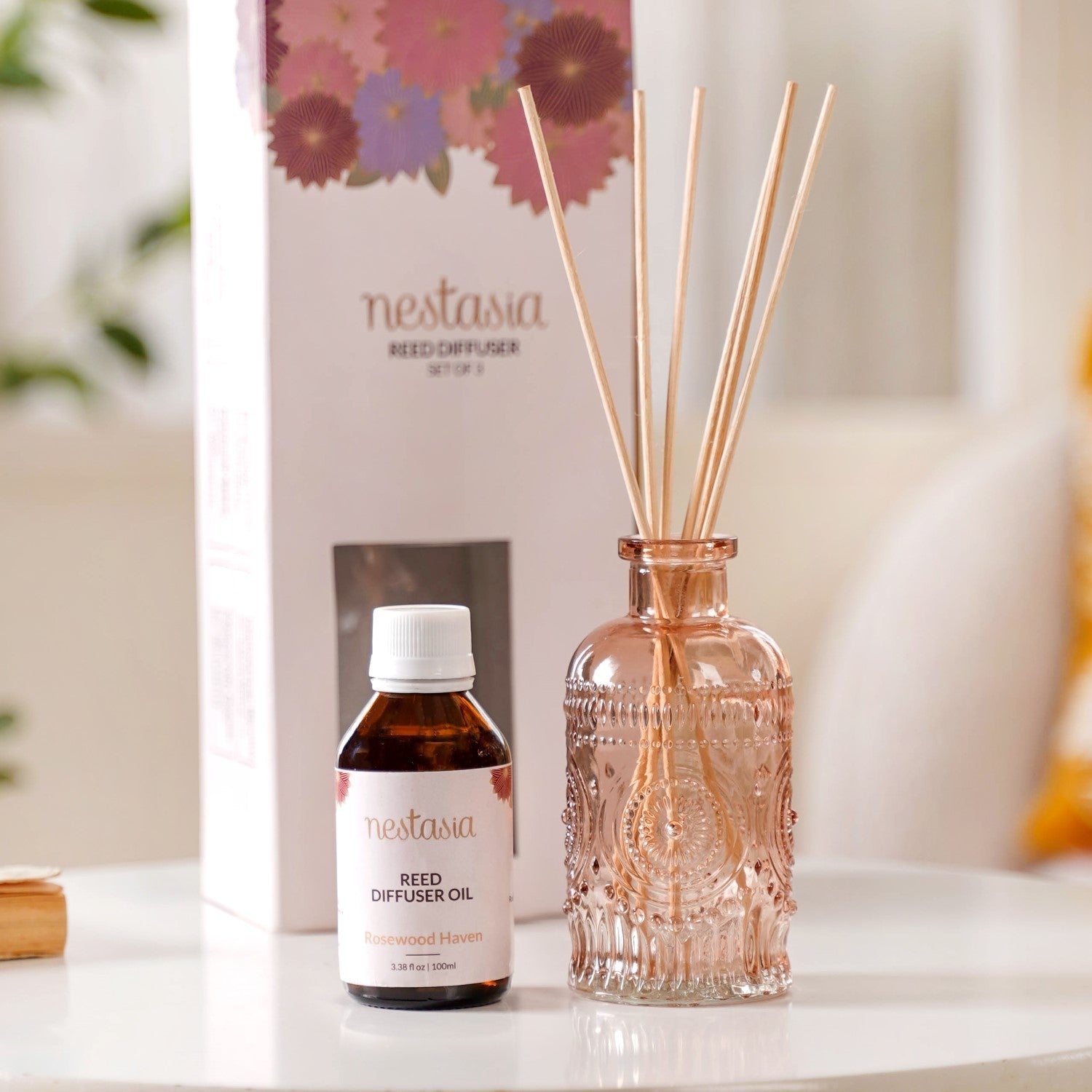Nestasia Rosewood Haven Fragrance Jar And Reed Diffuser Gift Set Of 3
