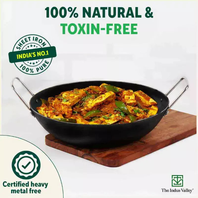 The Indus Valley 100% Pure Iron Cookware Set: Free ₹799 Kadai+ Tawa+ Fry Pan+ Wok, Toxin-free Sheet Iron, Pre-seasoned, Induction & Gas, Kitchen Set f - view 5