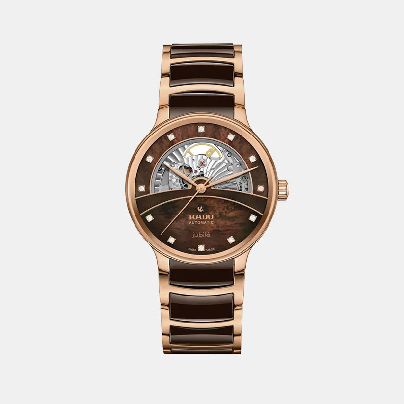 Rado Centrix Unisex Automatic Brown Mother Of Pearl Dial Analog Ceramic Watch R30028902