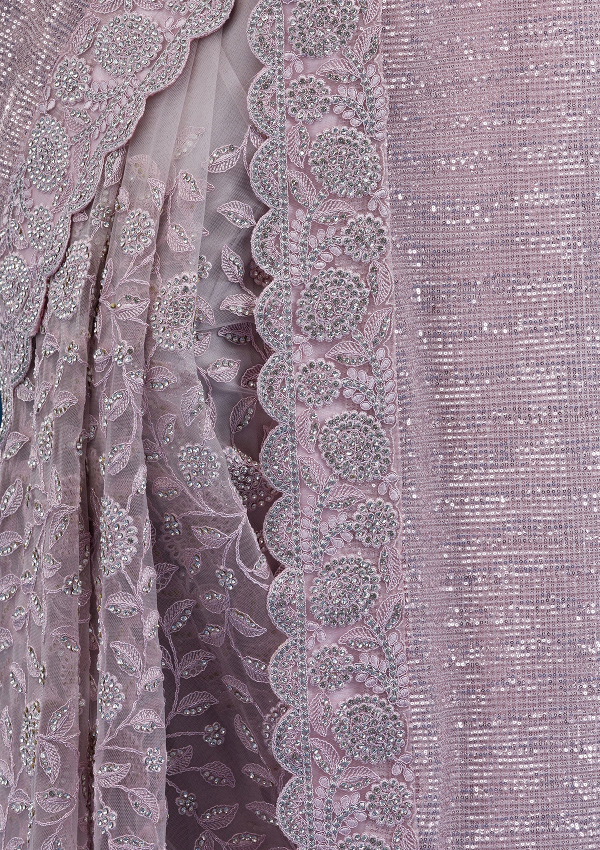 Koskii Baby Pink Threadwork Net Saree – Women's - view 8