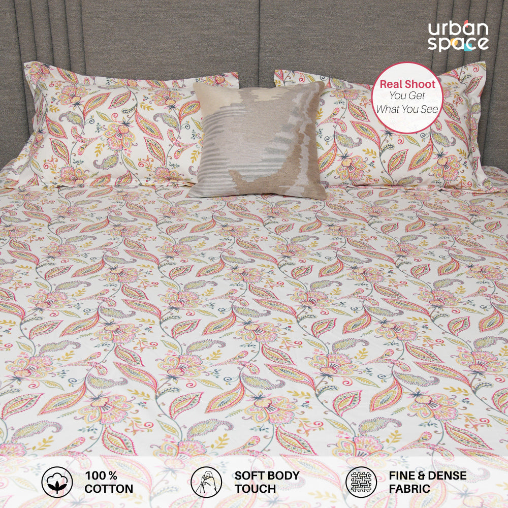 Urban Space -Home Furnishing Store Serene 200 TC 100% Cotton Single Bedsheet with Pillow Covers - Iris Pink - view 3