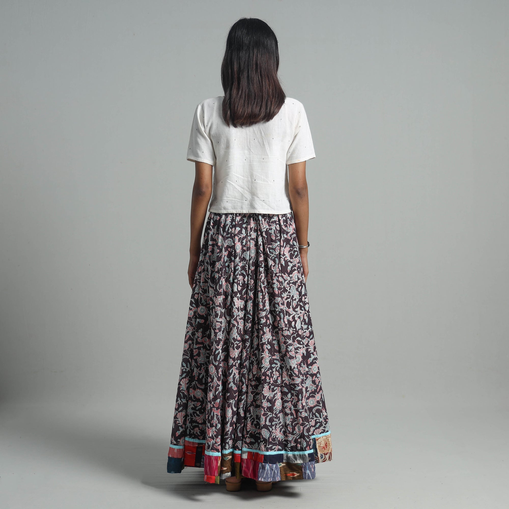 NOORI BAZAR Brown - Sanganeri Block Print Cotton Long Skirt 13 - view 7