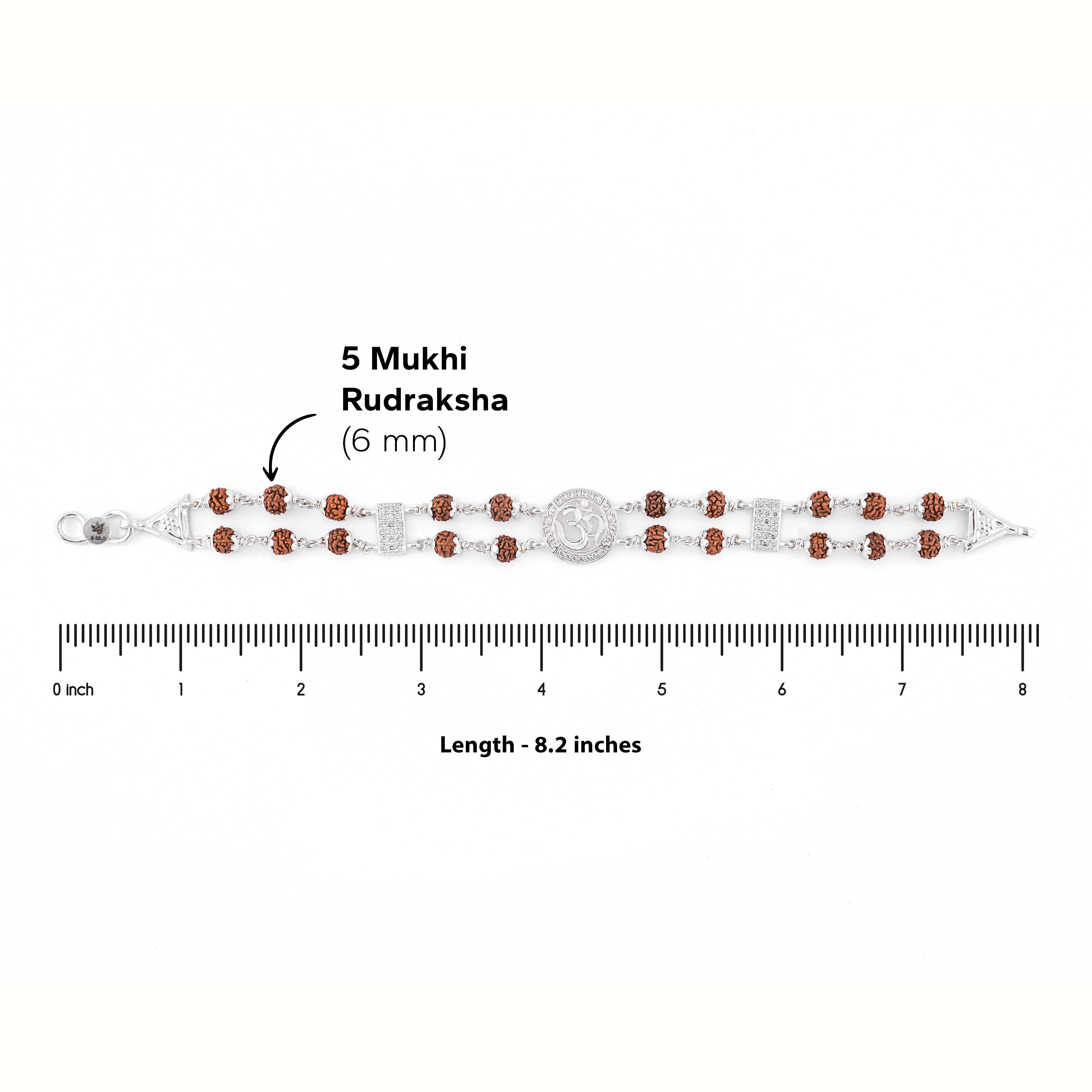 Prinjal Jewellers Silver Rakhi with Original Rudraksha, Central Om in Circular Sphere, Double Line Design for Men - view 7